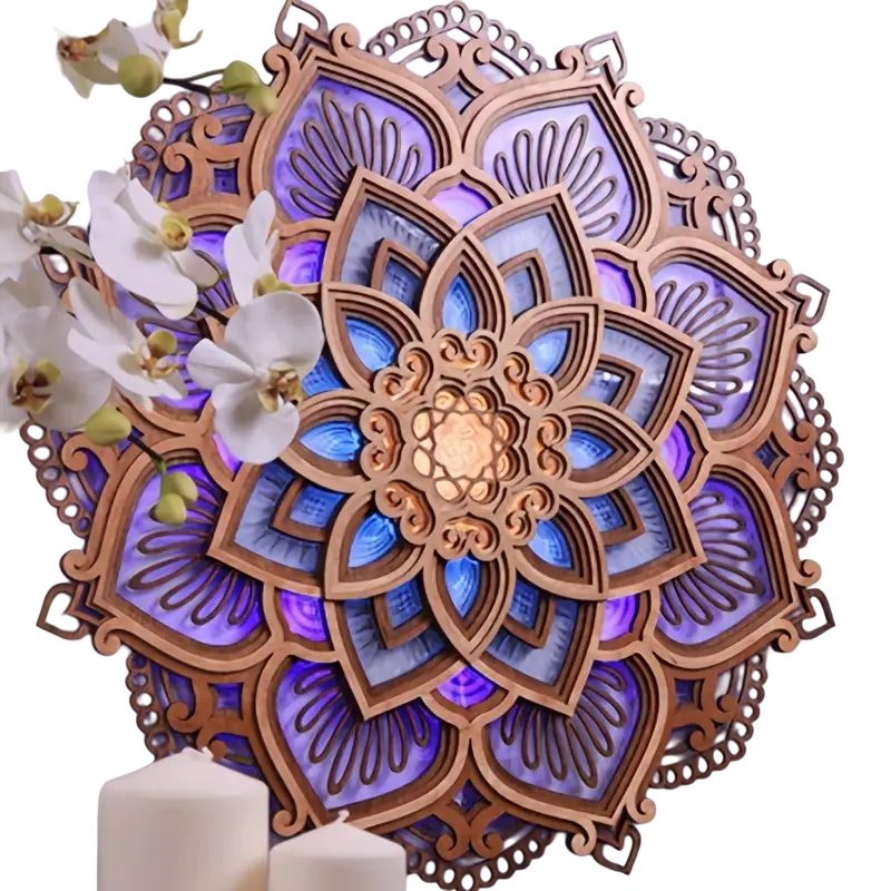 Lotus Mandala Yoga Room Night Light - LED Multi-Layer Wooden Creative Atmosphere Light-0