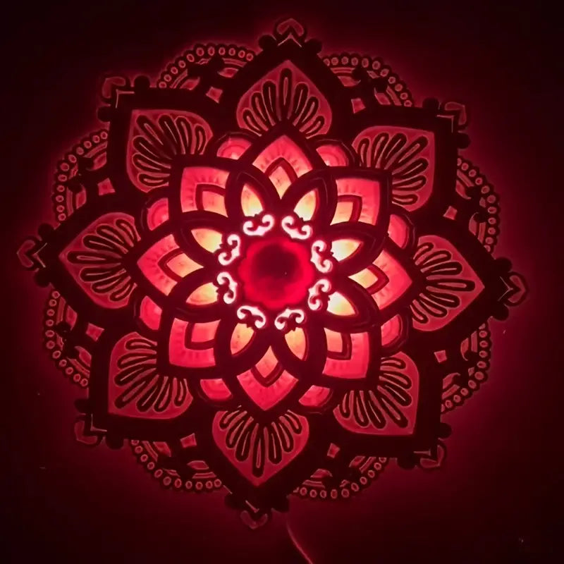 Lotus Mandala Yoga Room Night Light - LED Multi-Layer Wooden Creative Atmosphere Light-4
