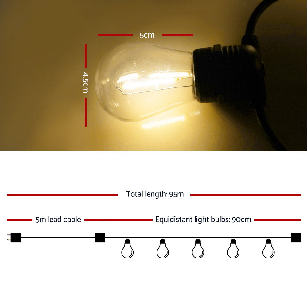 NNEDSZ  95m LED Festoon String Lights 100 Bulbs Kits Wedding Party Christmas S14