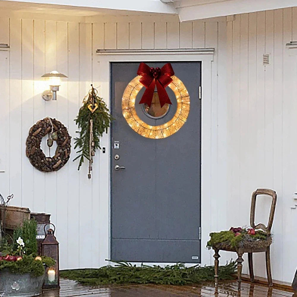 Metal Christmas Wreath with Clear LED Lights