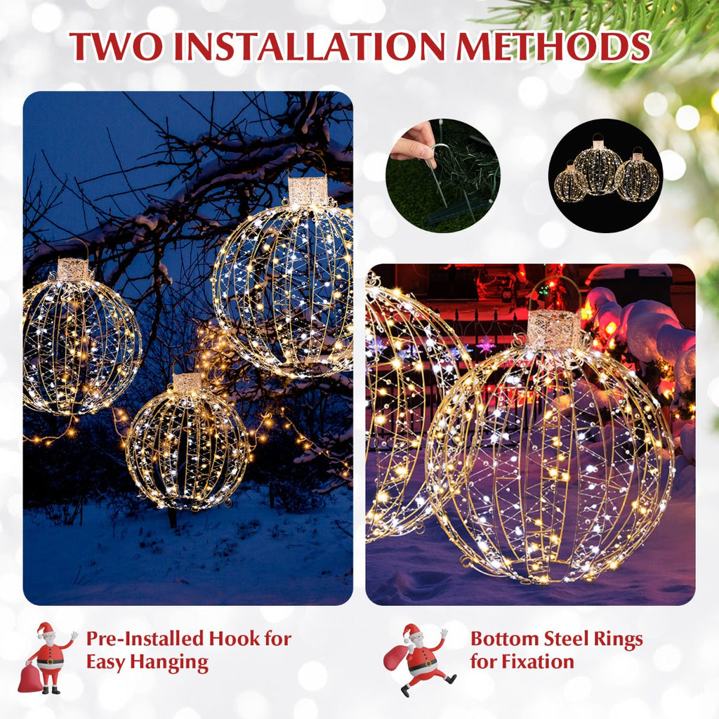 3 Pack Christmas LED Light Balls with 180 Warm Light & 180 White Light